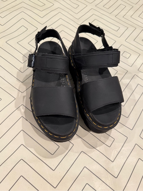 Dr. Martens Shoes - Dr. Martens Black Leather SoftWair Stacked Sandals